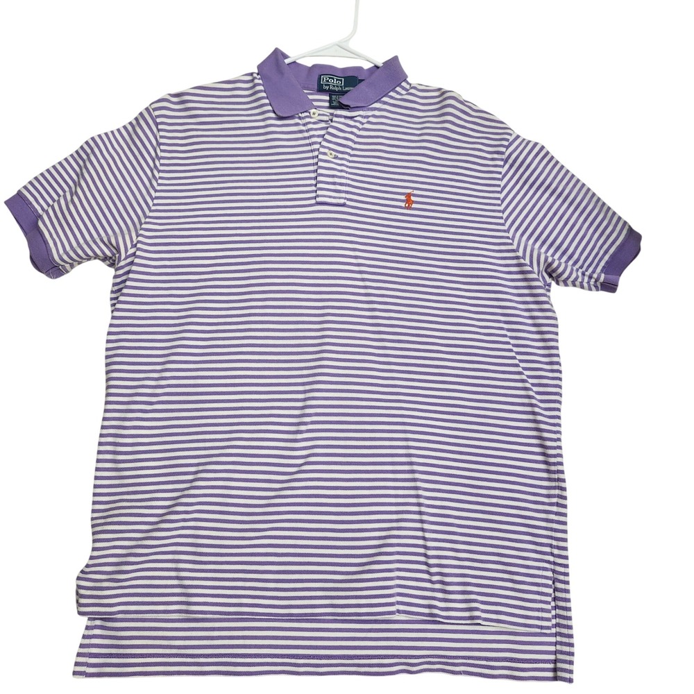 Polo Ralph Lauren Mens XL Purple White Striped Golf Cotton Polo Shirt 90's Y2K - Picture 6 of 9